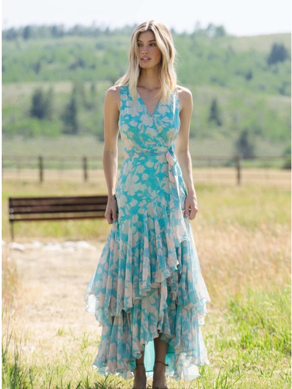 Hutch Anthropologie Trinity Ruffled Chiffon Wrap Maxi Dress